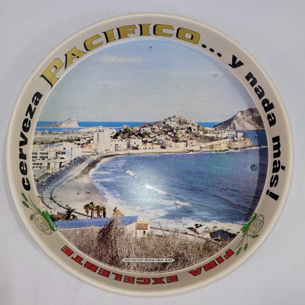 Pacifico Cerveza Vintage 13" Mexico Serving Tray Metal Round Advertising Beer